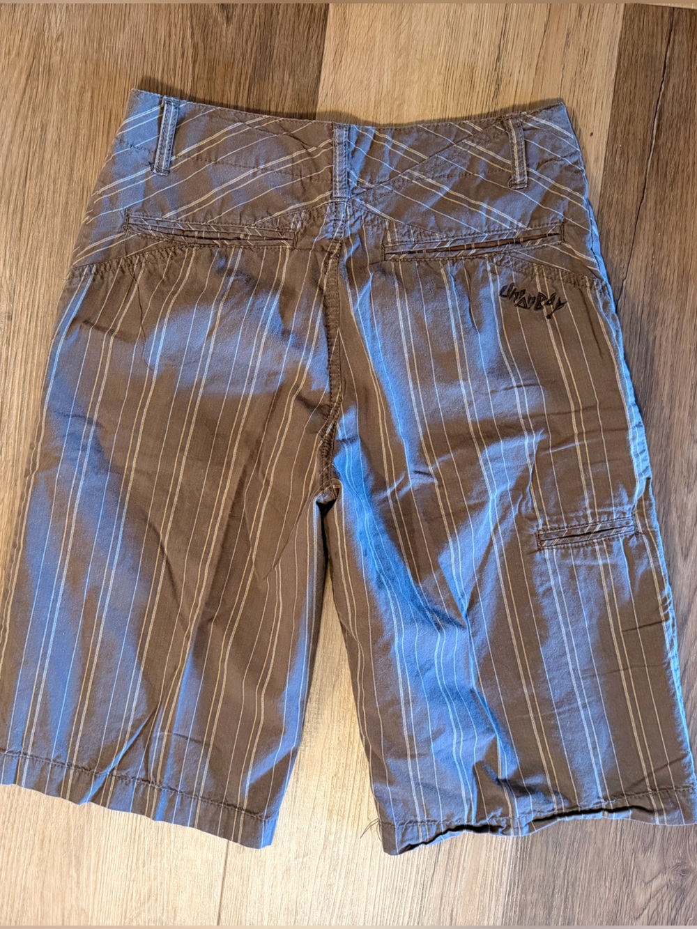 VTG Unionbay Board Shorts Eomens Brown Pinstripe Graphic Fish Lining Y2K Skater